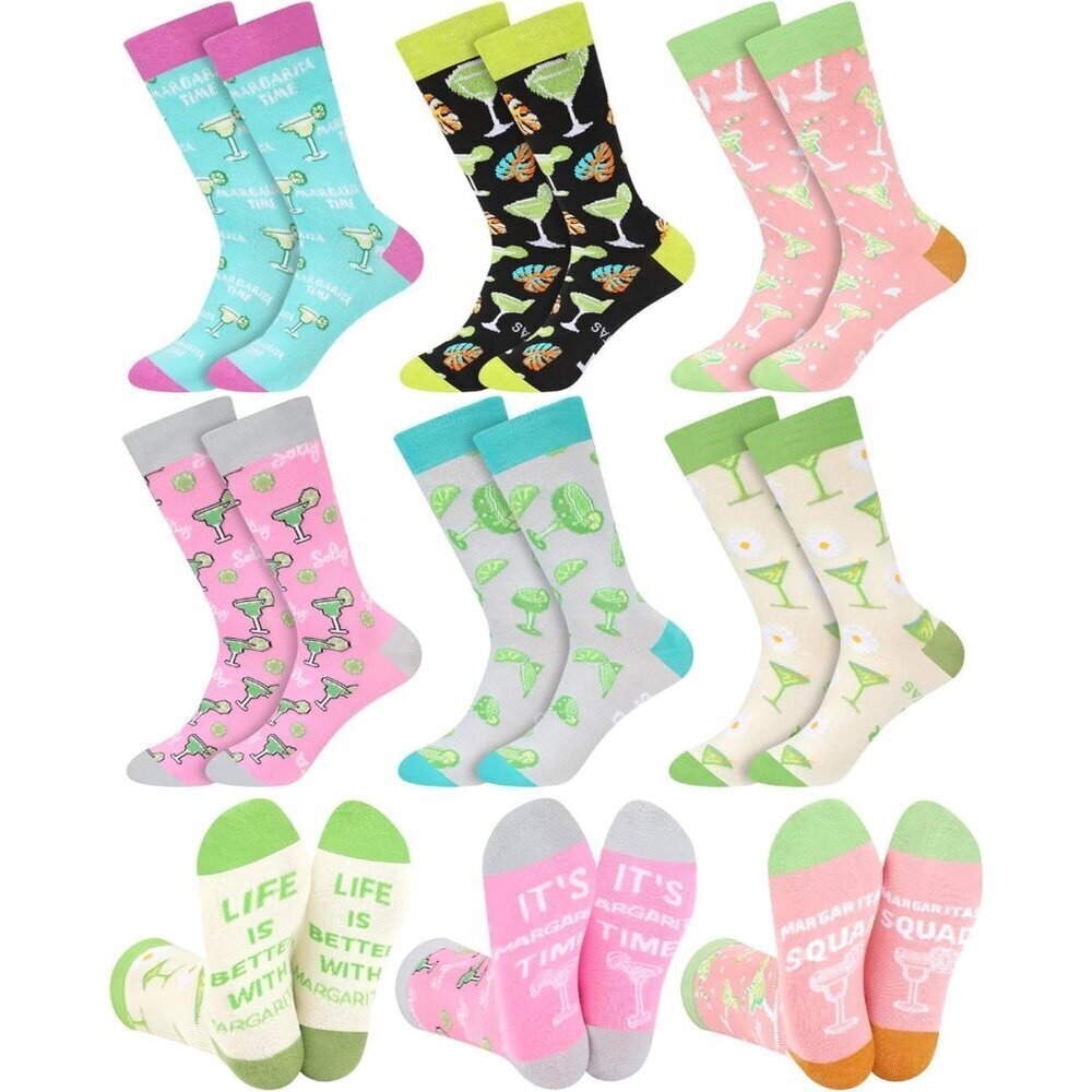 Women Crew Socks Margarita Theme 6 Pairs Fun Gift for Margarita Lovers